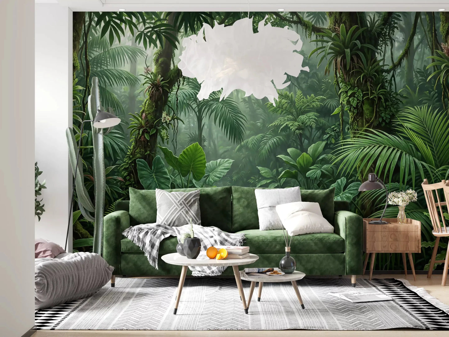 living room decorated with the Emerald Forest wall muralGD9516