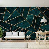 A beautiful emerald and gold geometric wallpaper mural for a modern home., GD5501