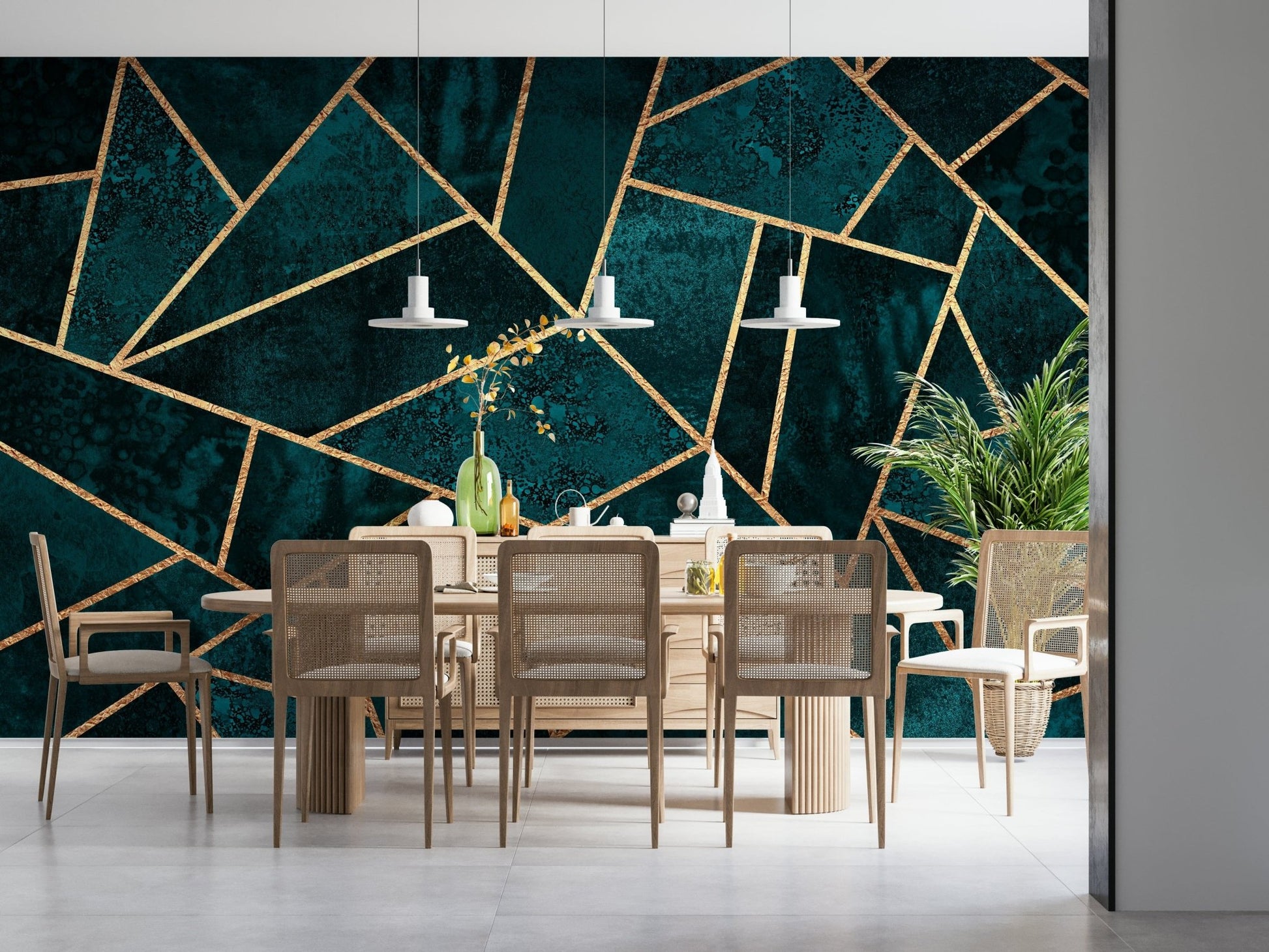 An artistic modern block mural on luxury wallpaper., GD5501