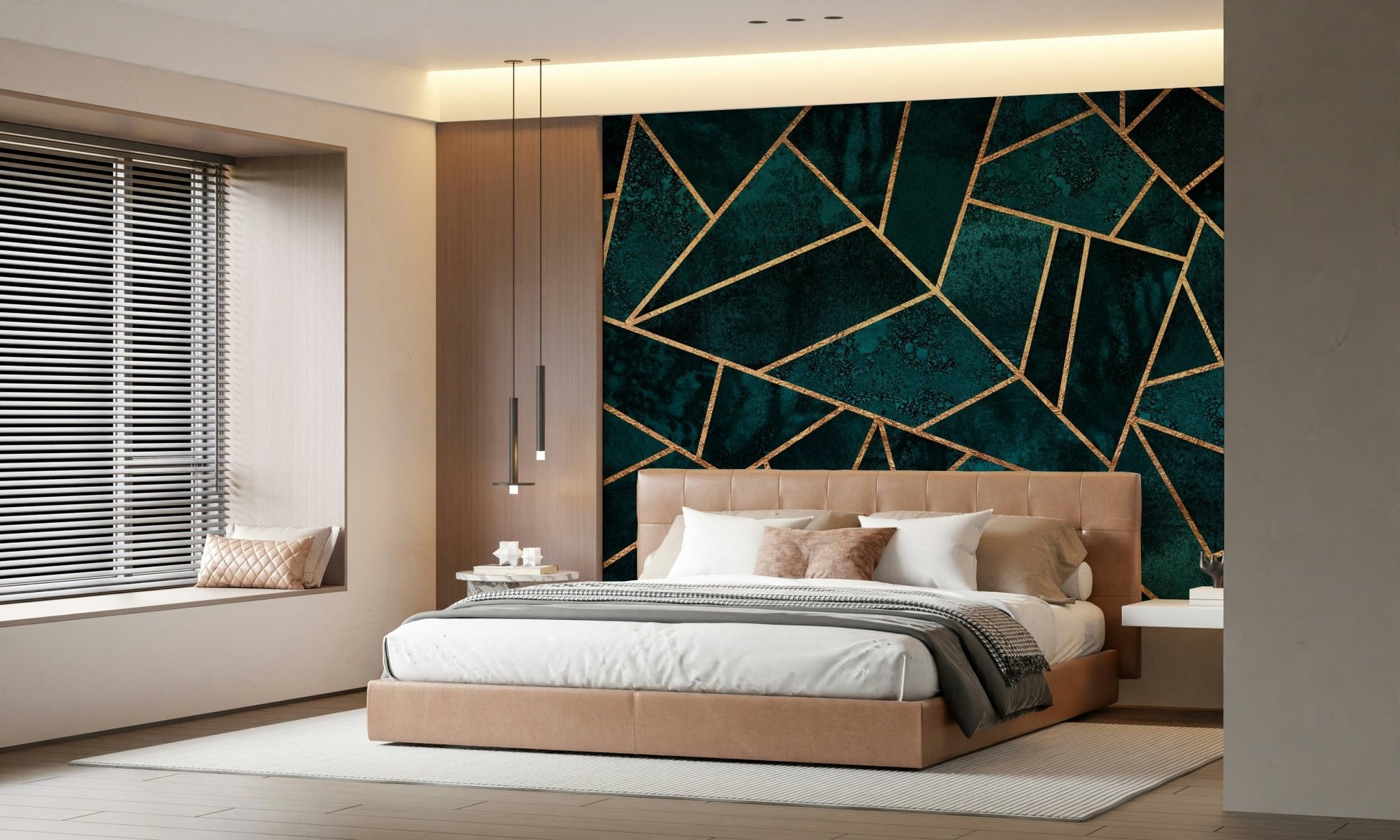 A graceful subtle block wall mural in rich, green tones., GD5501