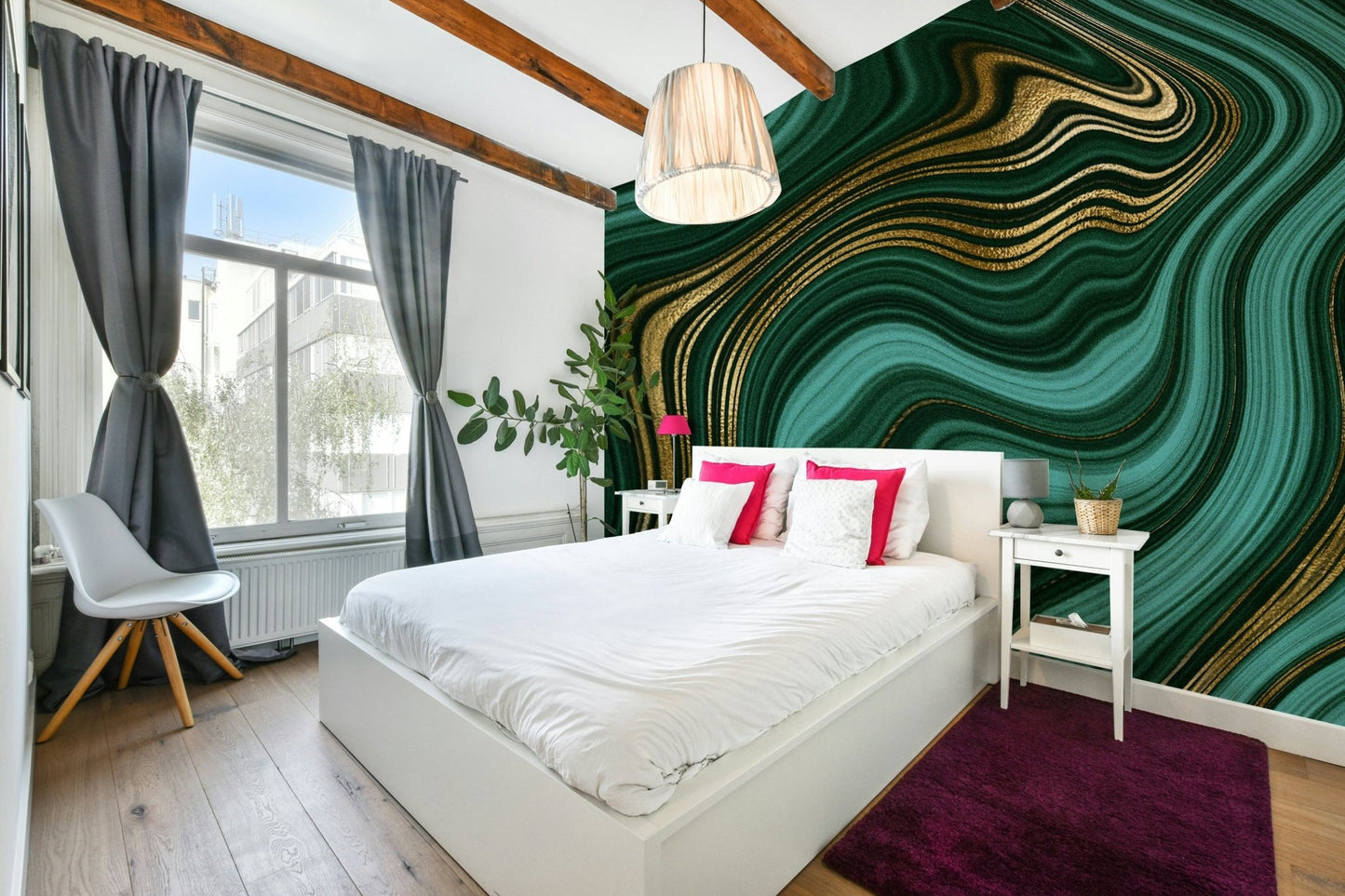 Emerald Gold Swirls Wall Mural