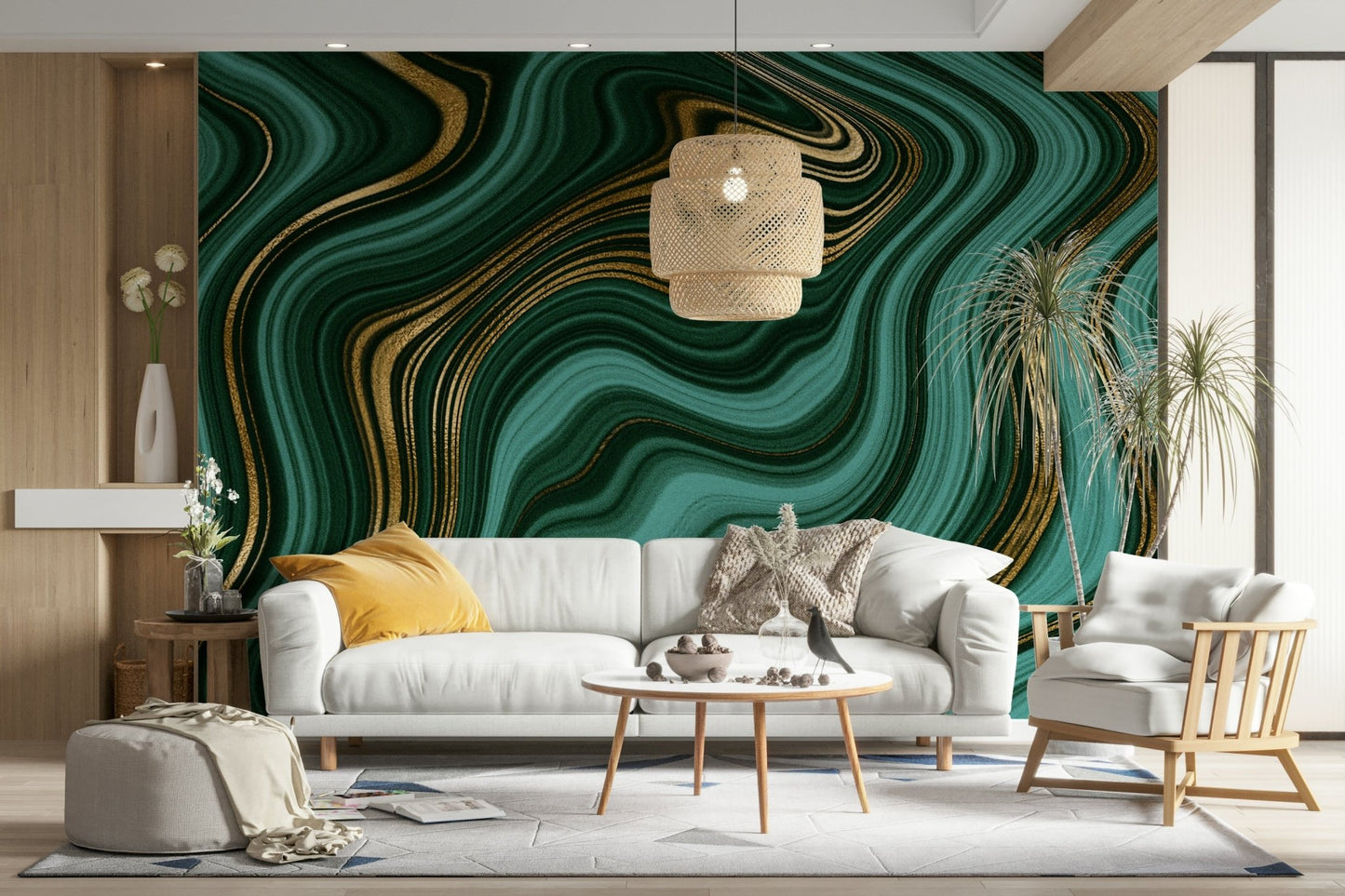Emerald Gold Swirls Wall Mural