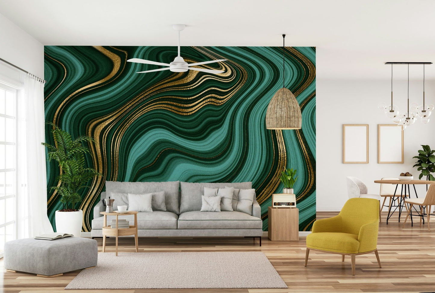 Emerald Gold Swirls Wall Mural
