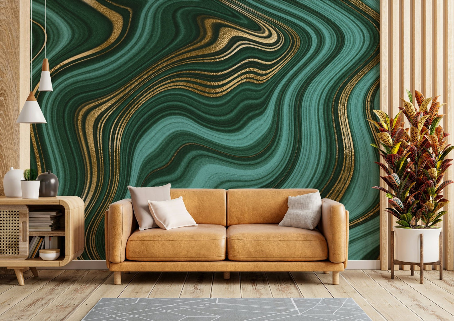 Emerald Gold Swirls Wall Mural