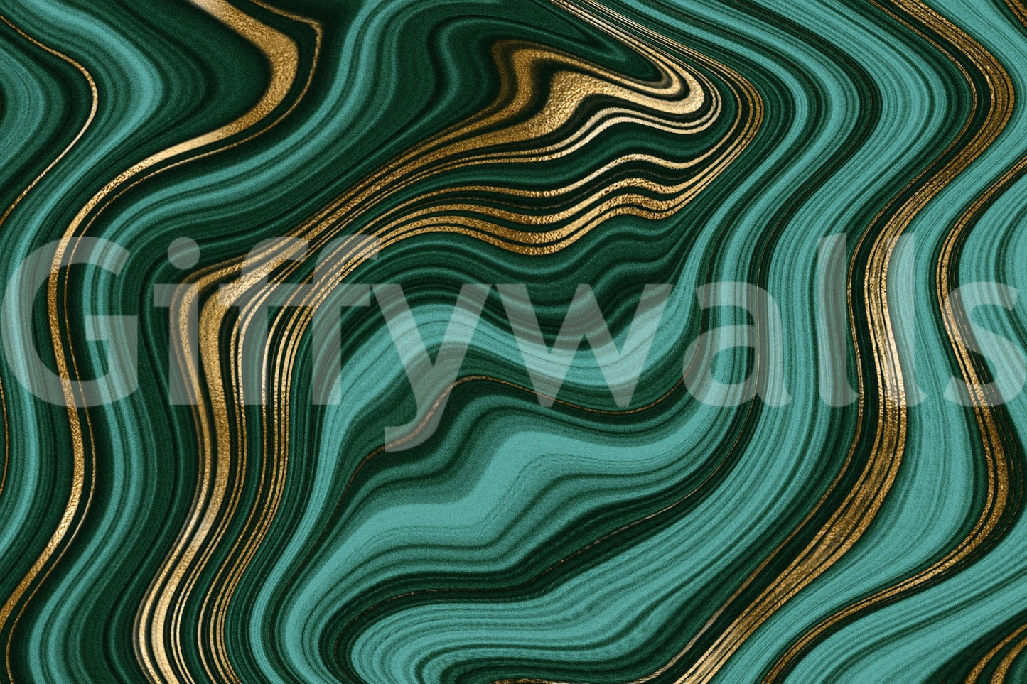 Emerald Gold Swirls Wall Mural