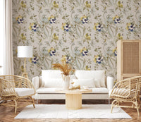 Muted floral accents balance Emerald Green Bird & Floral Wallpaper well