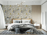 Soft bedroom styled in Emerald Green Bird & Floral Wallpaper with birds