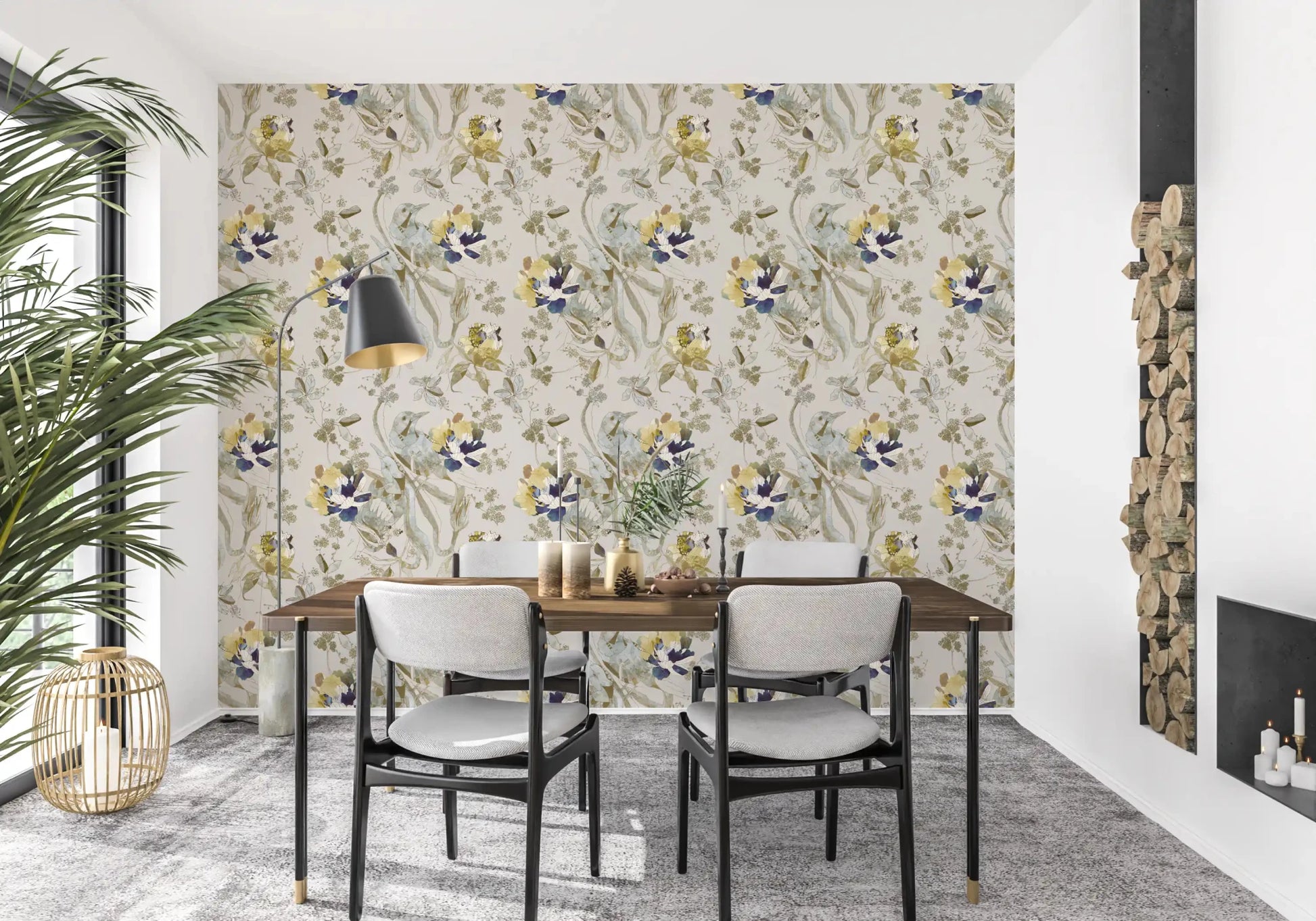 Garden-inspired artwork gives Emerald Green Bird & Floral Wallpaper charm