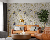 Light botanical movement runs through Emerald Green Bird & Floral Wallpaper