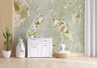 Scenic bird artwork defines Emerald Green Peacock wall mural beautifully