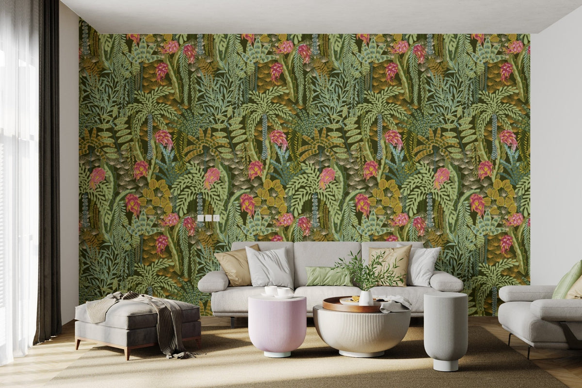Emerald Jungle Melody wallpaper with lush tropical foliage. AN126
