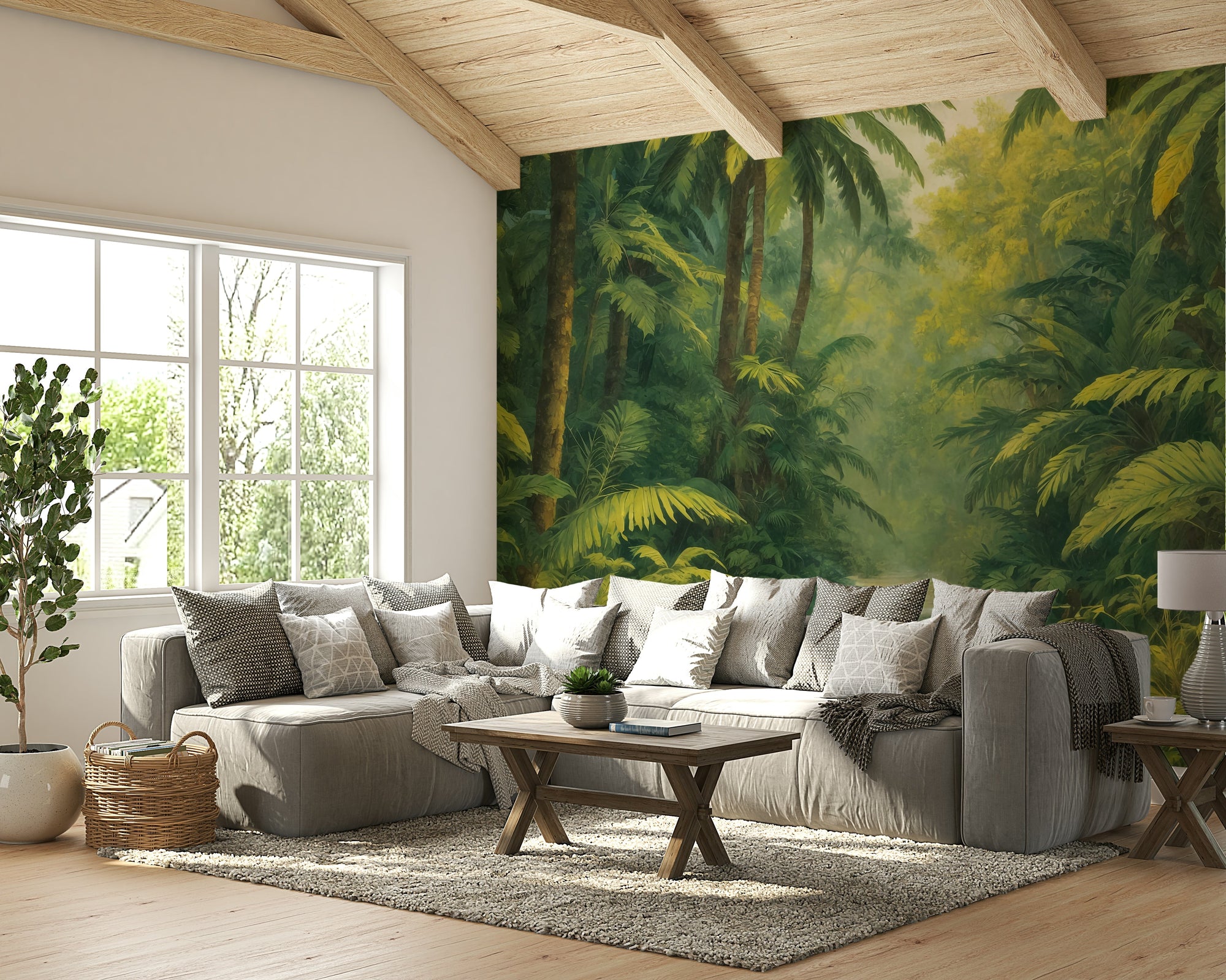 A wall mural of a peaceful jungle stream. GD3605


