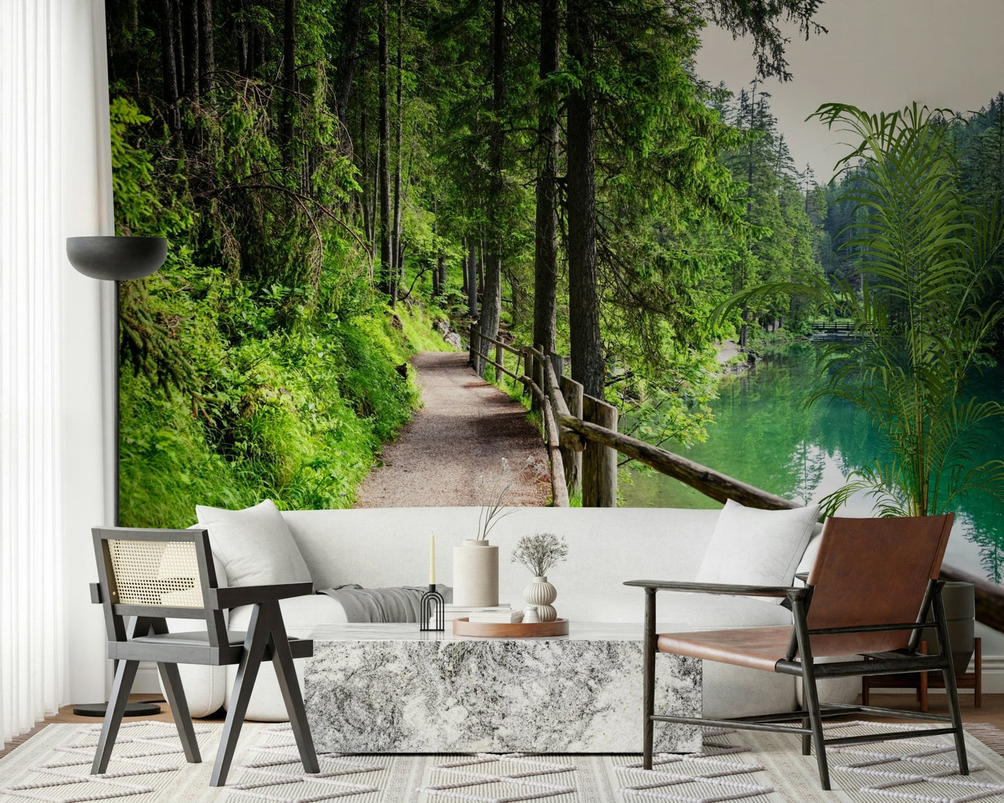 High-quality wall mural showing a panoramic view of a mountain valley.