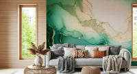 Designer entryway displaying the impressive Emerald Marble Hues Wall Mural.