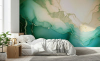 Installation example showing the depth of the Emerald Marble Hues Wall Mural.