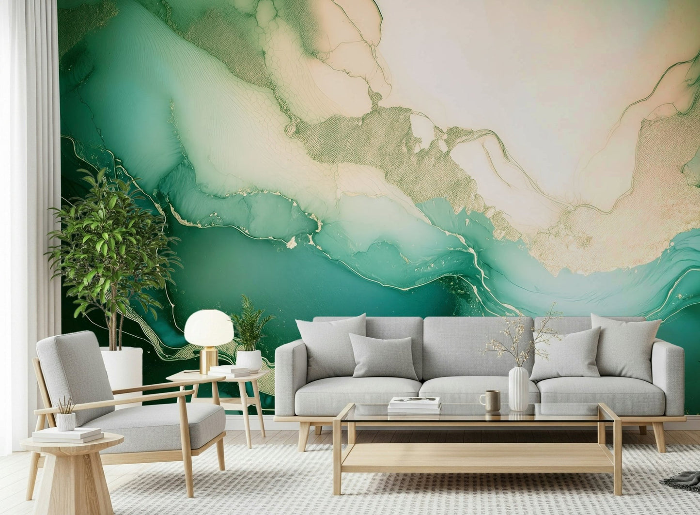 Shades of malachite defining the captivating Emerald Marble Hues Wall Mural.