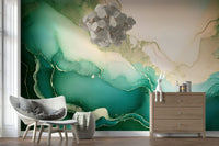 Subtle gold veining visible within the elegant Emerald Marble Hues Wall Mural.