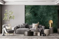 A graceful subtle pattern wall mural in rich, dark green and gold tones.