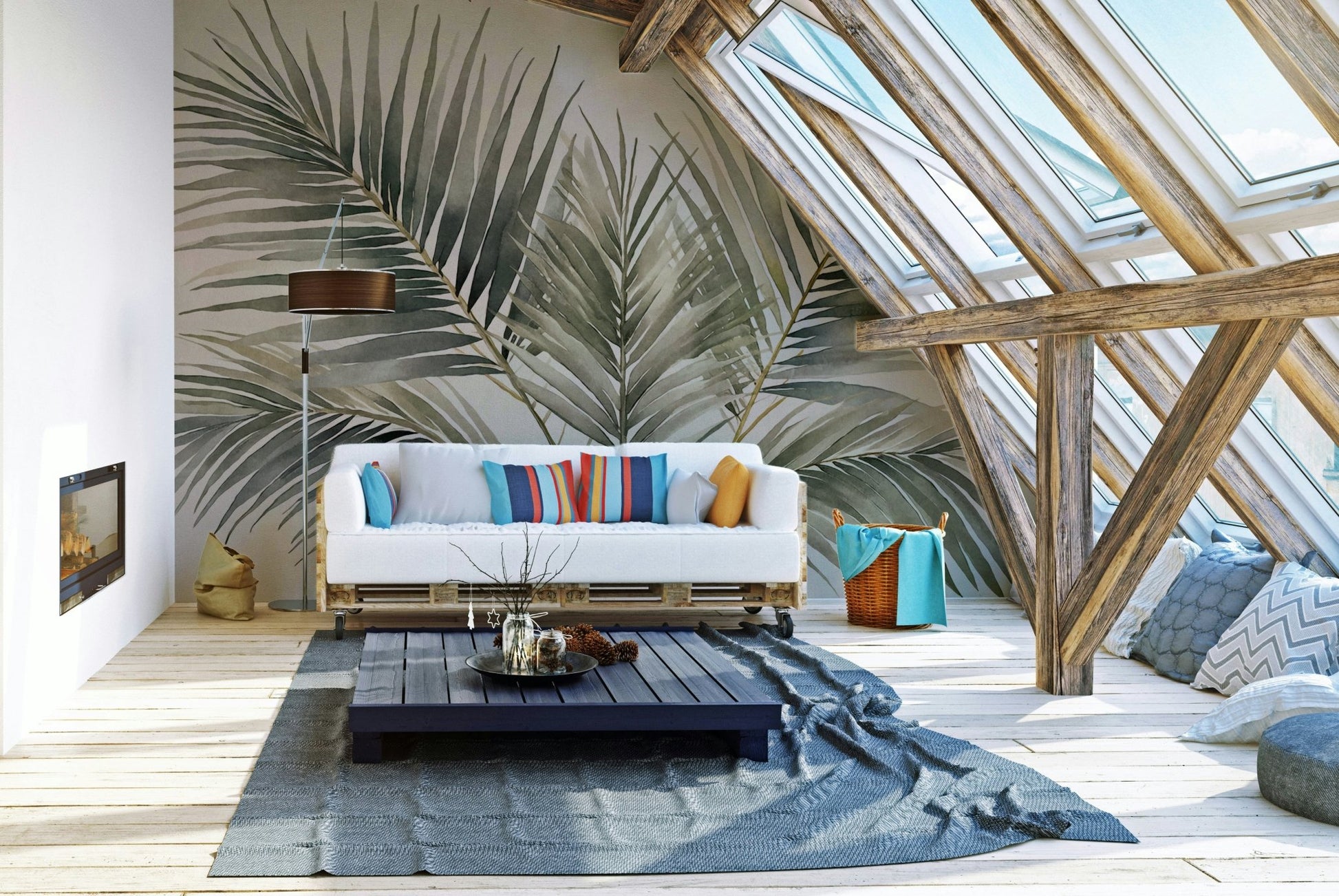 Full view of tropical leaf wall mural

