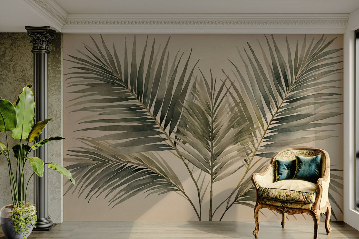 Emerald Palm Fronds Olive Green Teal Wall Mural, GD2613