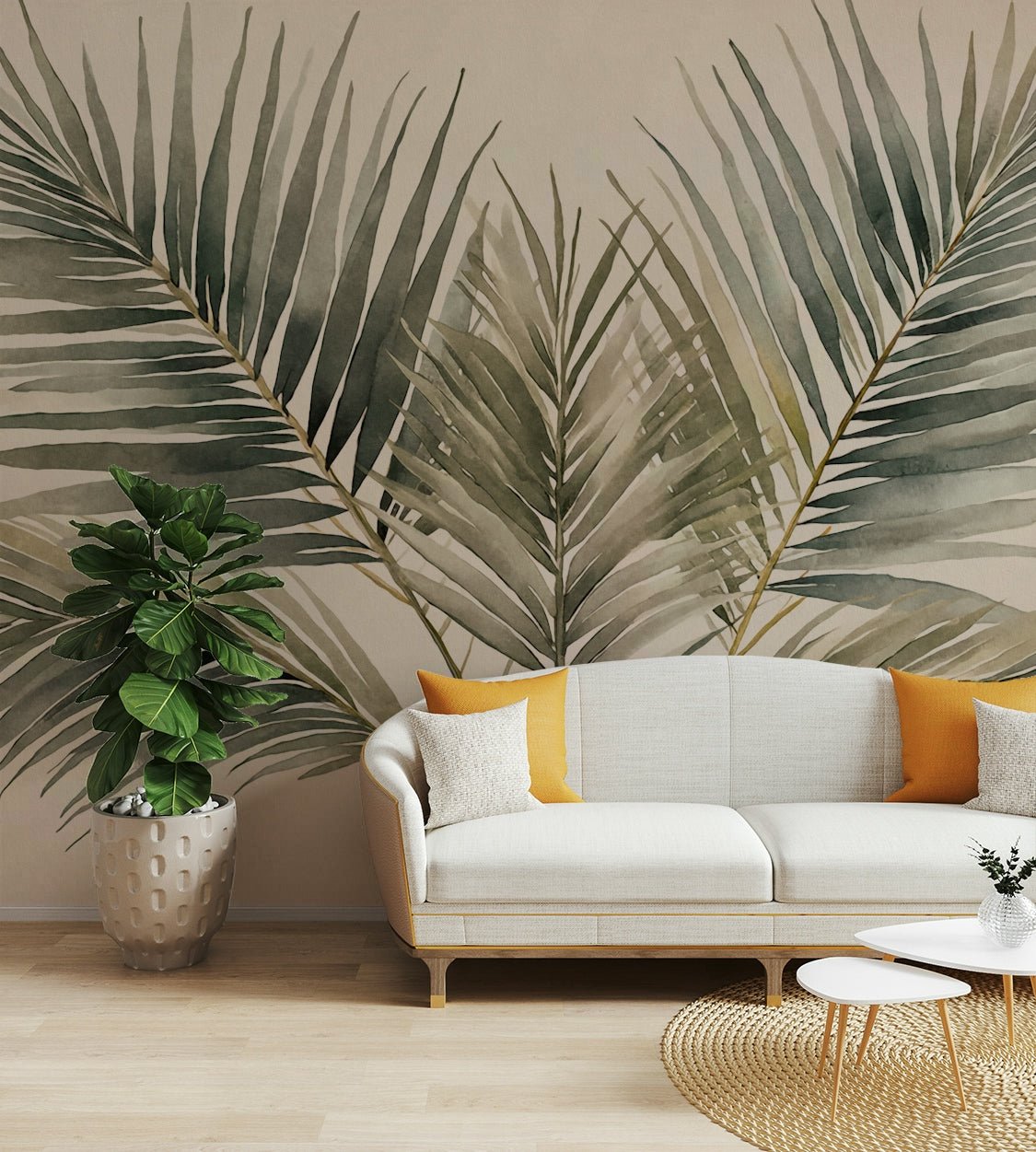 Leafy mural wallpaper in deep green hues

