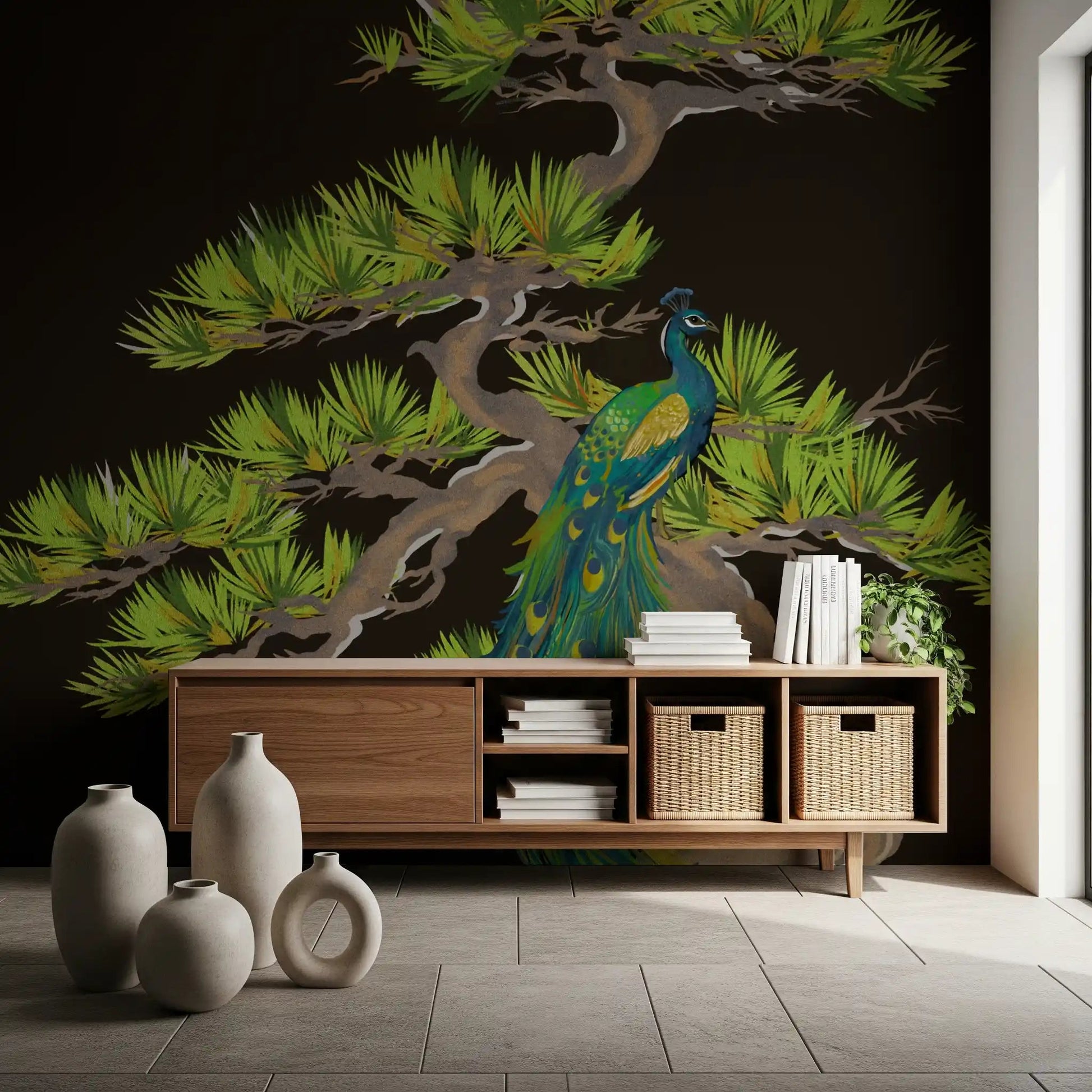 The deep brown-black ground throws every color forward on this wall muralGD9495