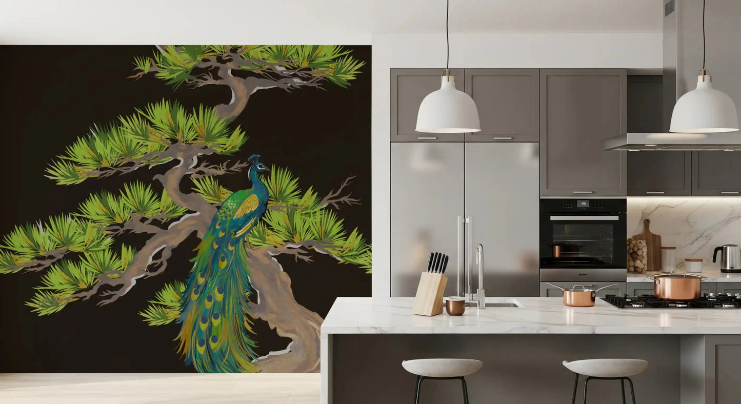 Quiet drama fills the Kitchen from the Emerald Peacock pine wall muralGD9495