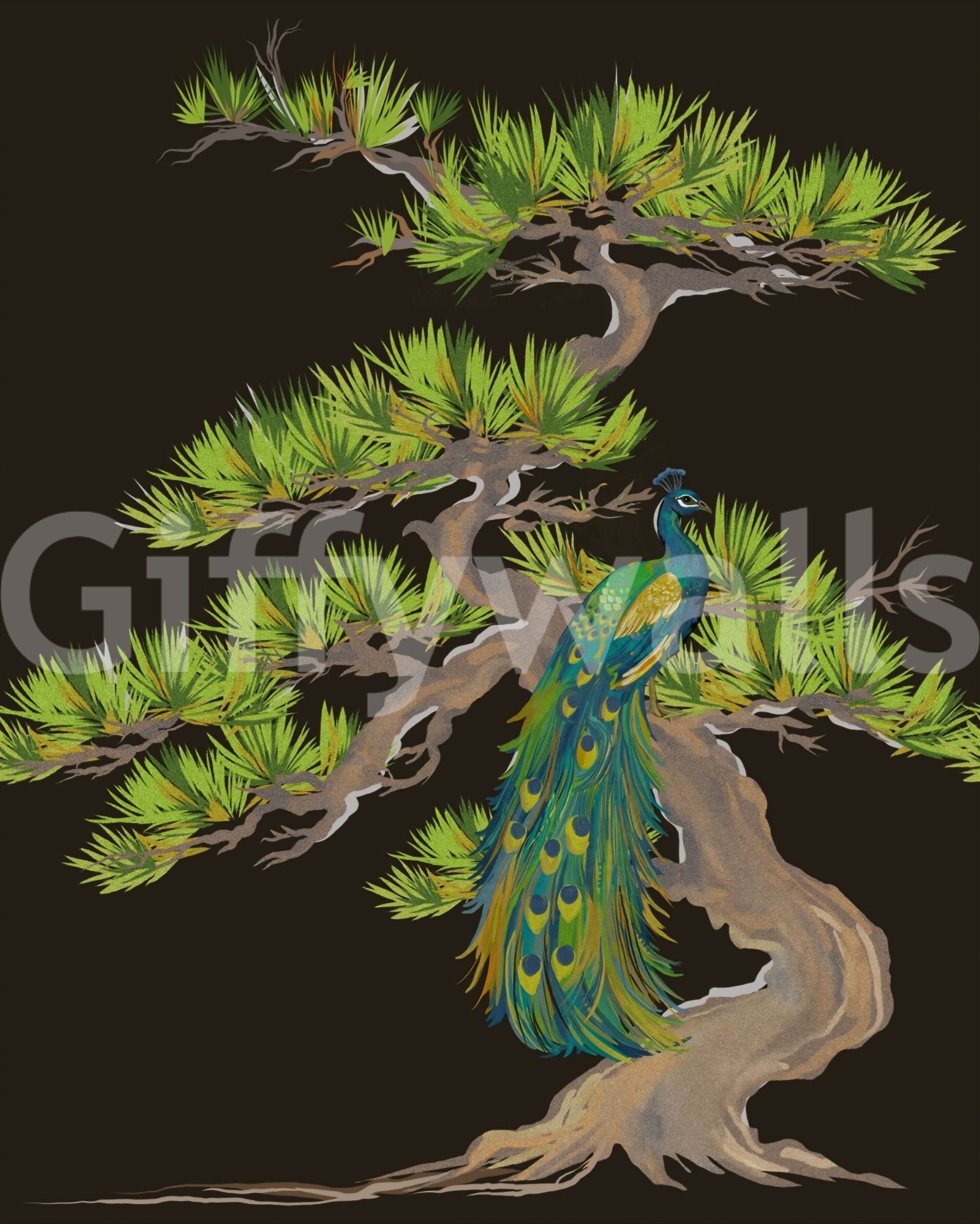 Layered greens, teals, and golds fight for attention across this Japanese wall muralGD9495