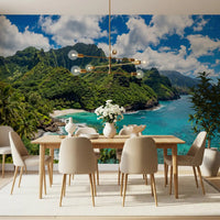 Azure Waters wall mural with emerald cliffs and a sunlit island shoreline, GD9028