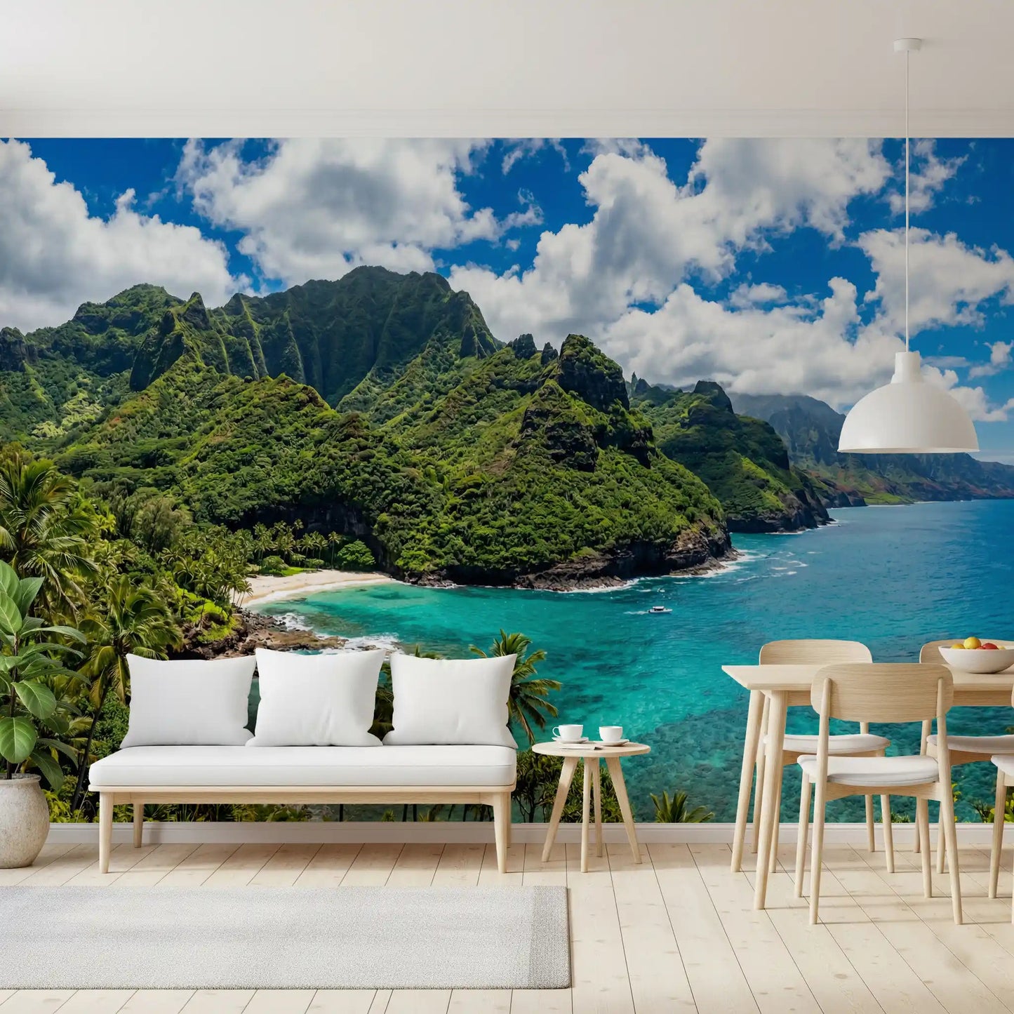 Tropical coast wall mural showing emerald shores and bright turquoise sea, GD9028