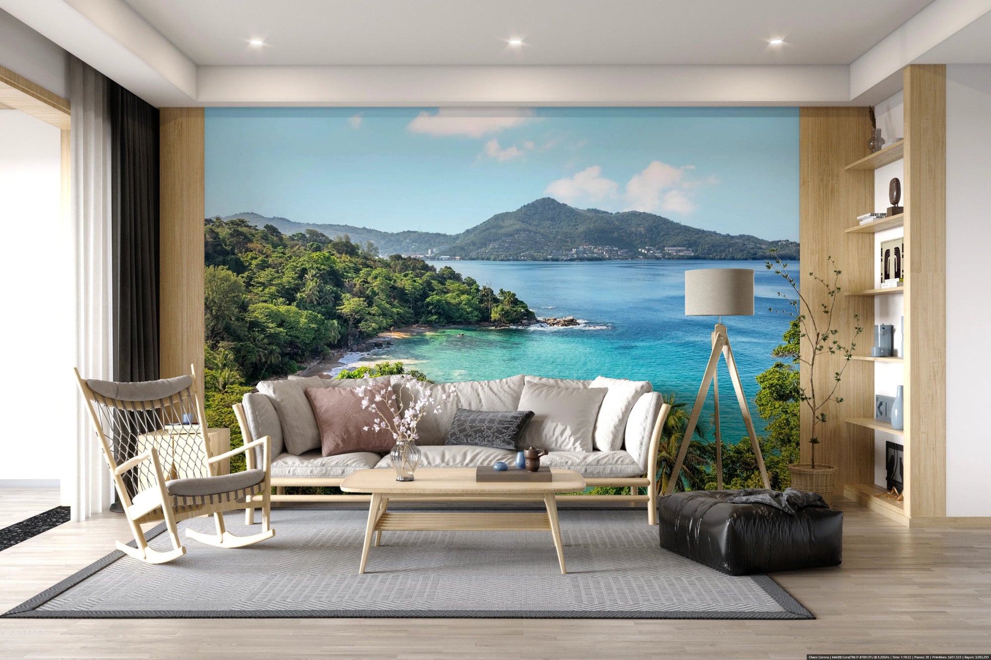 Hallway featuring Emerald Shores Wall Mural and lush green coast, GD8078