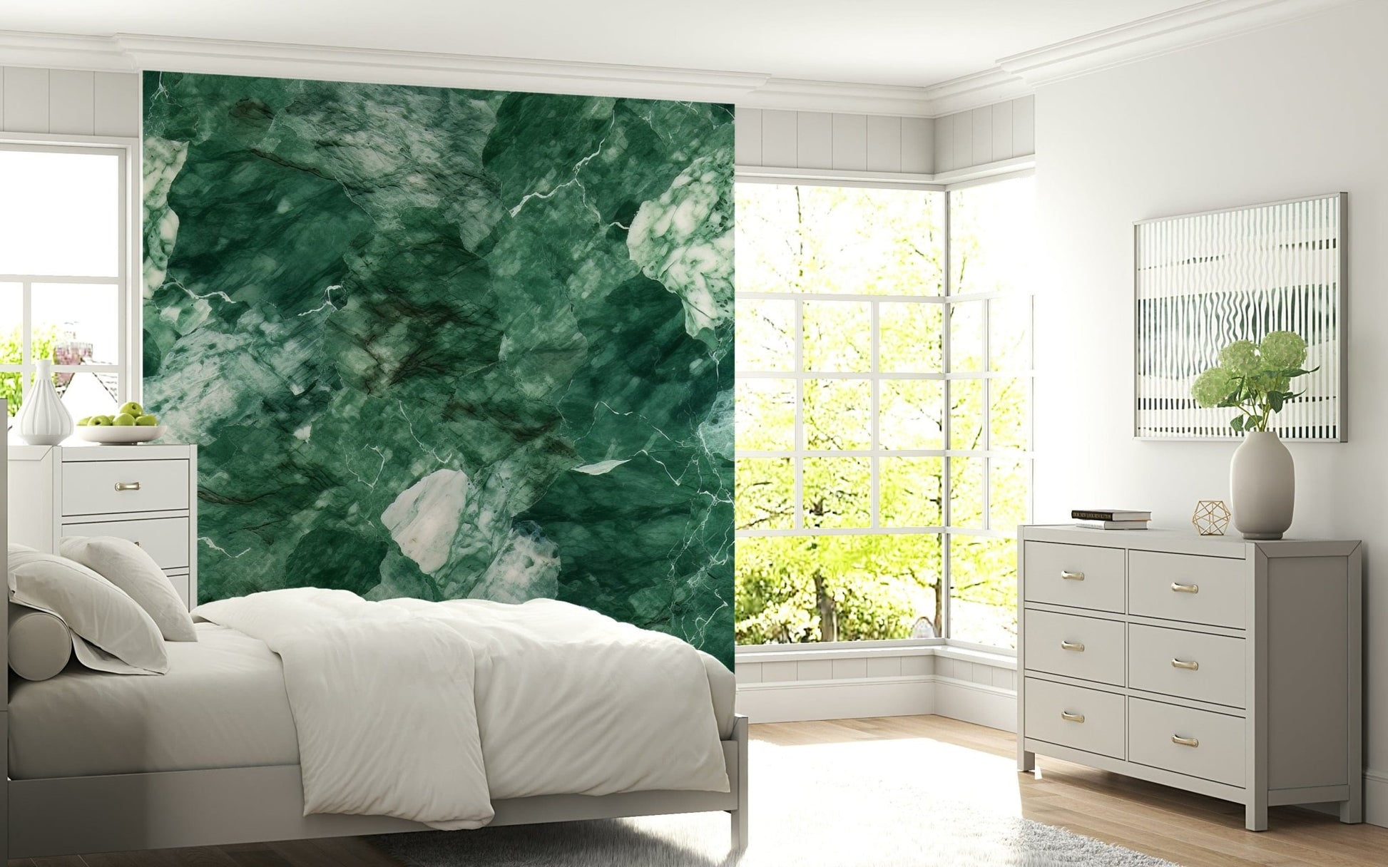 An artistic soft focus mural on minimalist wallpaper.