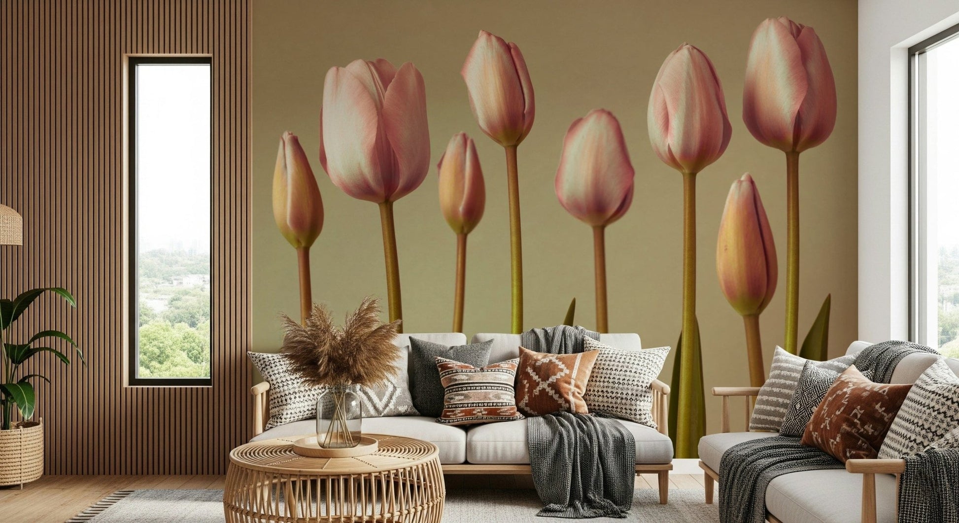 Refined Emerging Elegance blush tulip wall sticker graphic.