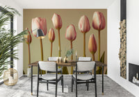 Emerging Elegance removable wallpaper showcasing pink tulips.