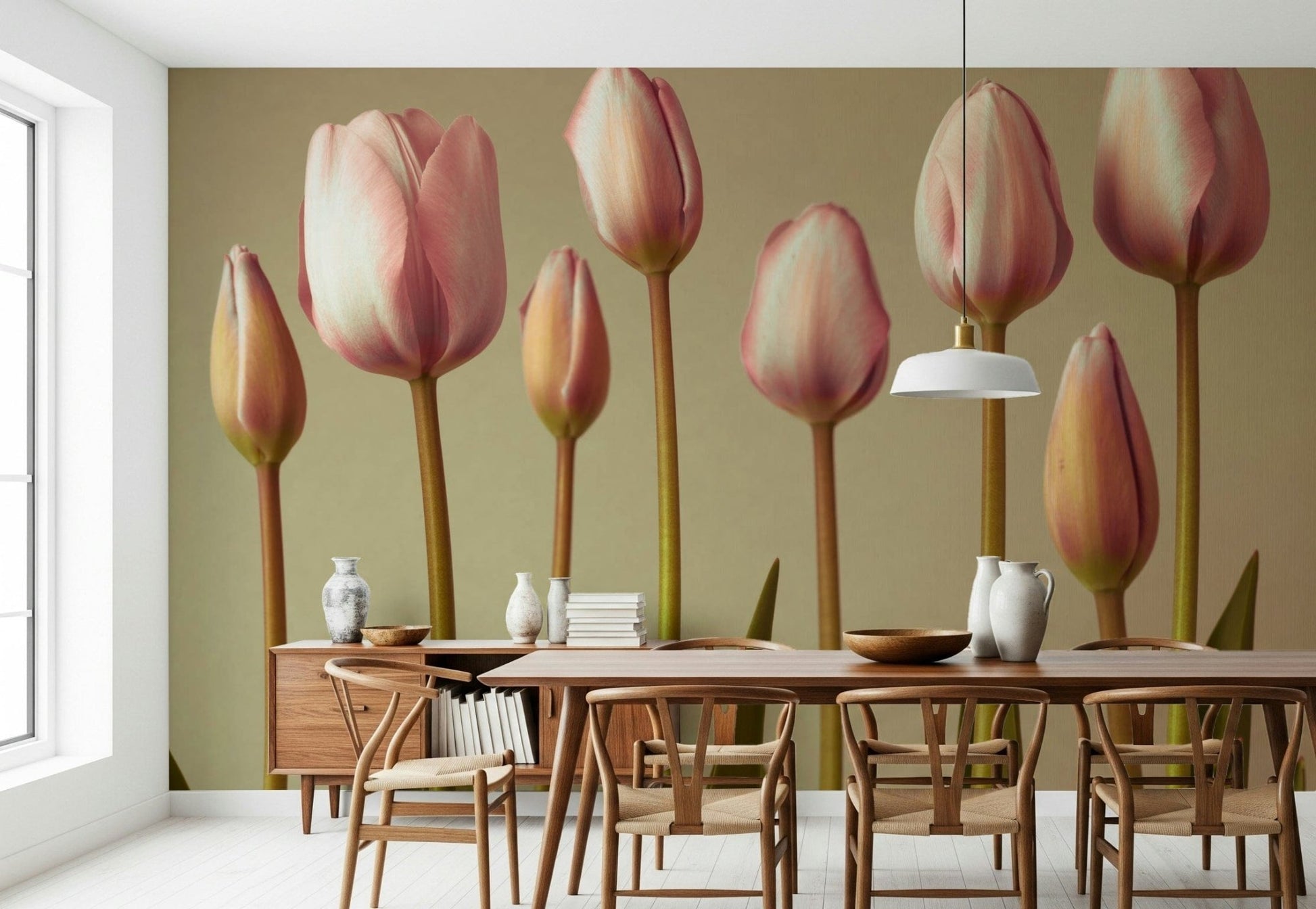 Wallpaper for walls with soft pink tulip buds Emerging Elegance.