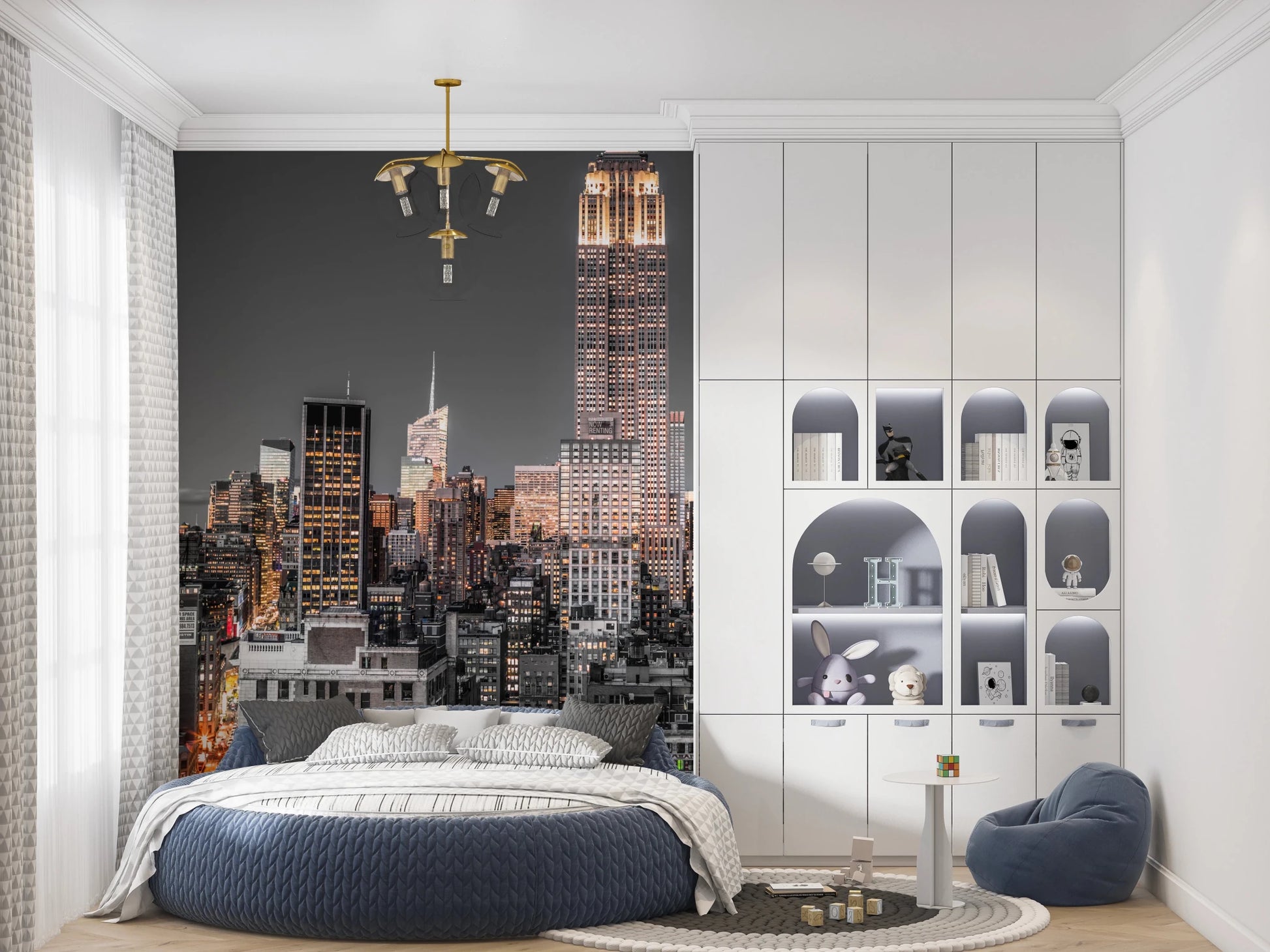 City view wall mural with tall buildings for modern interiors