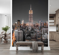 City skyline wall mural with famous tower and modern buildings