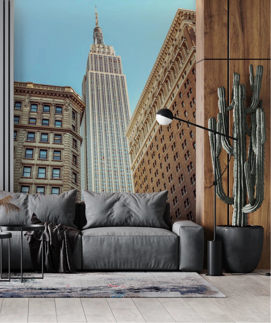 Empire State Rise wall mural in living room with tall building view, GD8762