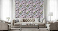 Enchanted Aviary Flowers wallpaper with soft birds and vine trails, GD9341
