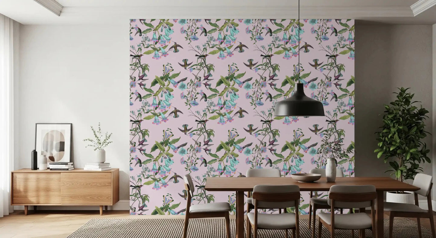 Flowers wallpaper with Enchanted Aviary branches and bird motifs, GD9341
