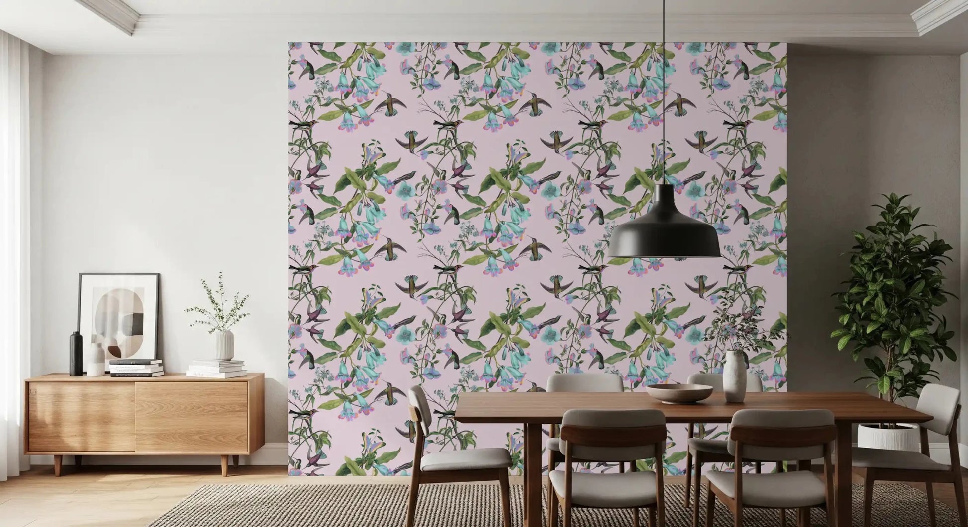 Flowers wallpaper with Enchanted Aviary branches and bird motifs, GD9341