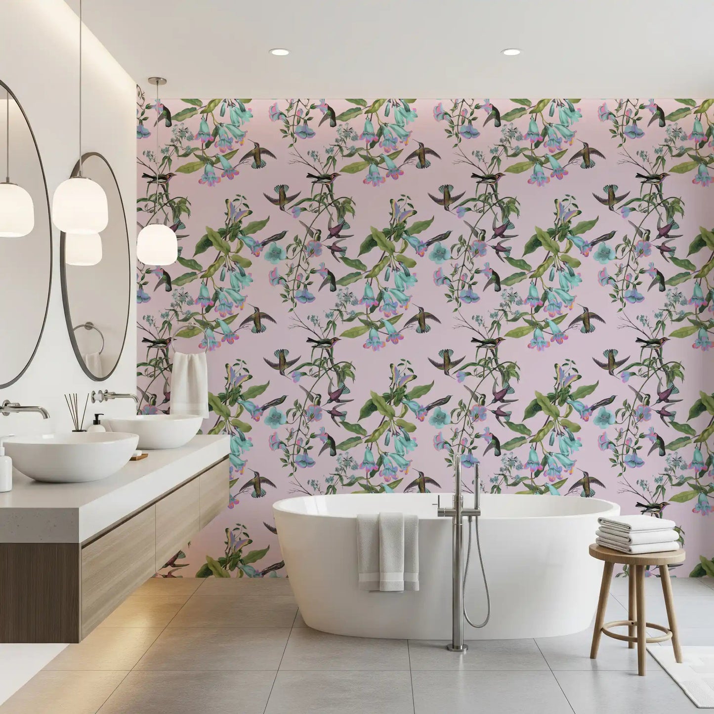 Enchanted Flowers wallpaper in bathroom with lilac floral branches, GD9341