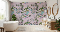 Aviary wallpaper with Enchanted Flowers pattern and pastel birds, GD9341