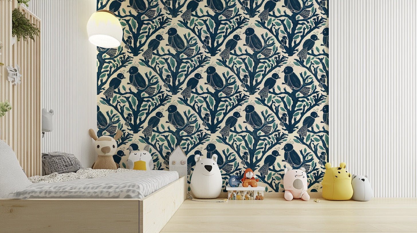 Lush green tropical background with flying birds wallpaper

