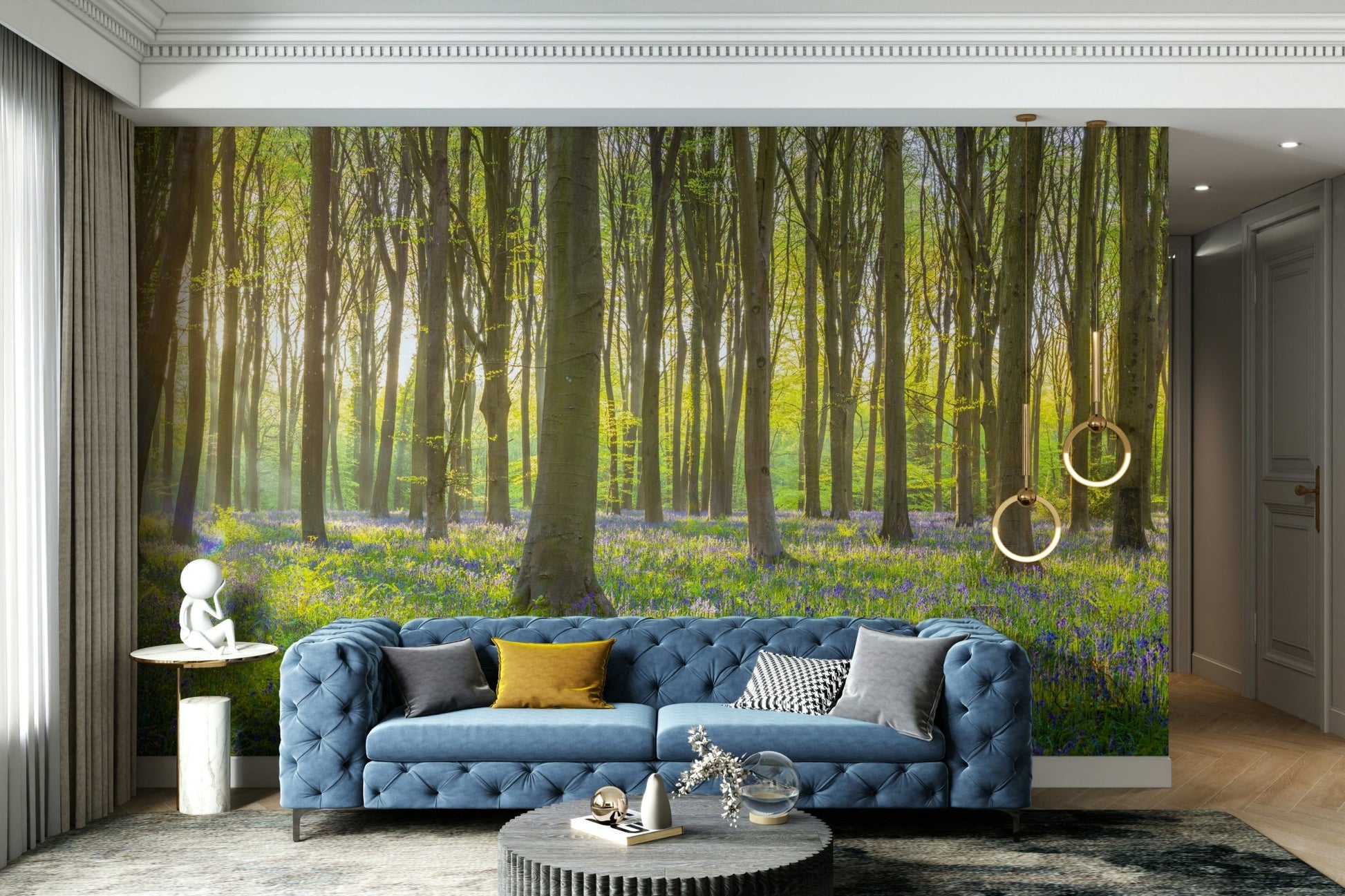 Blooming bluebell forest mural for walls

