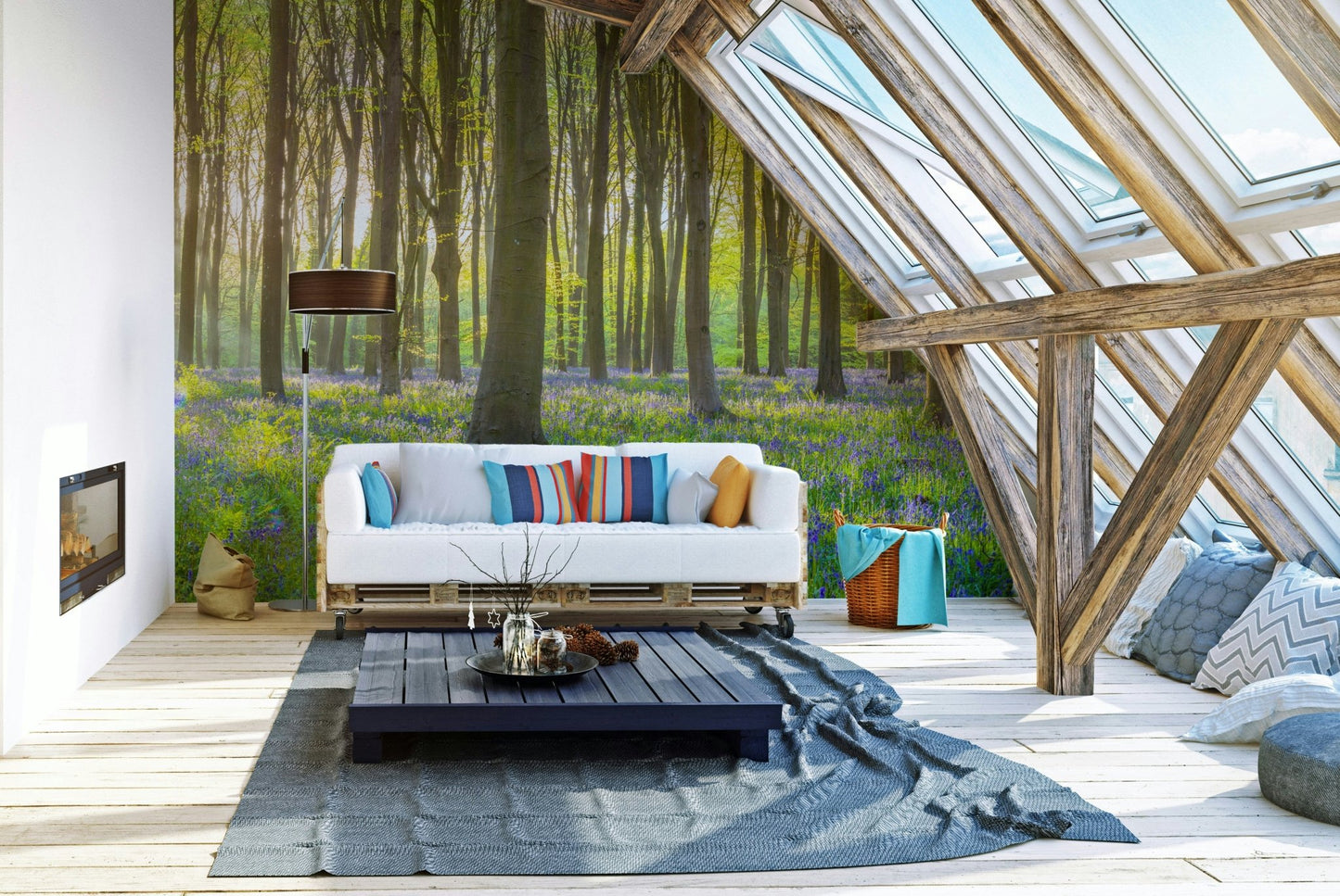 Bluebell flowers wallpaper in green woods

