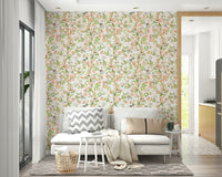 Enchanted floral mural in soft pastel tones

