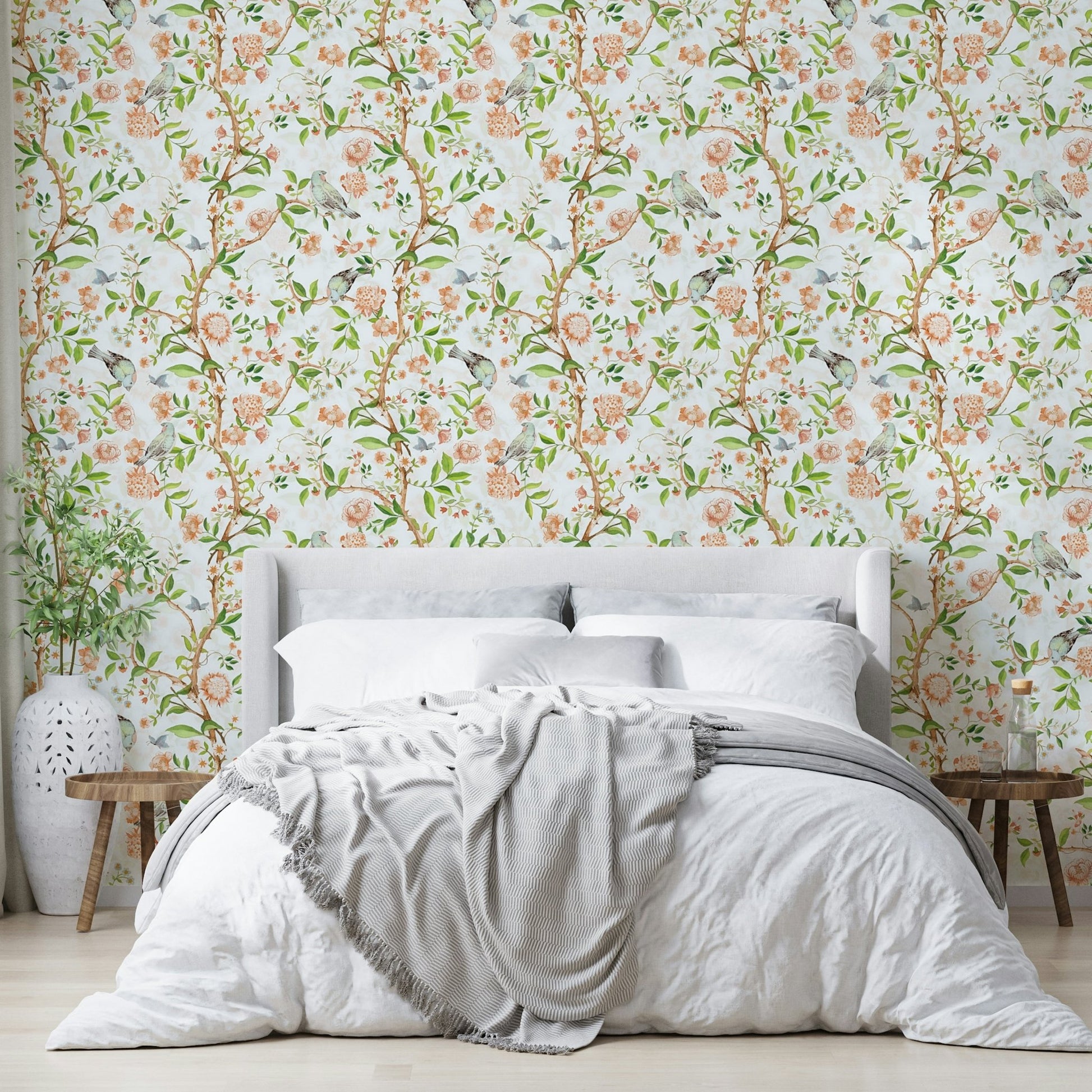 Bird and bloom wallpaper for classic rooms

