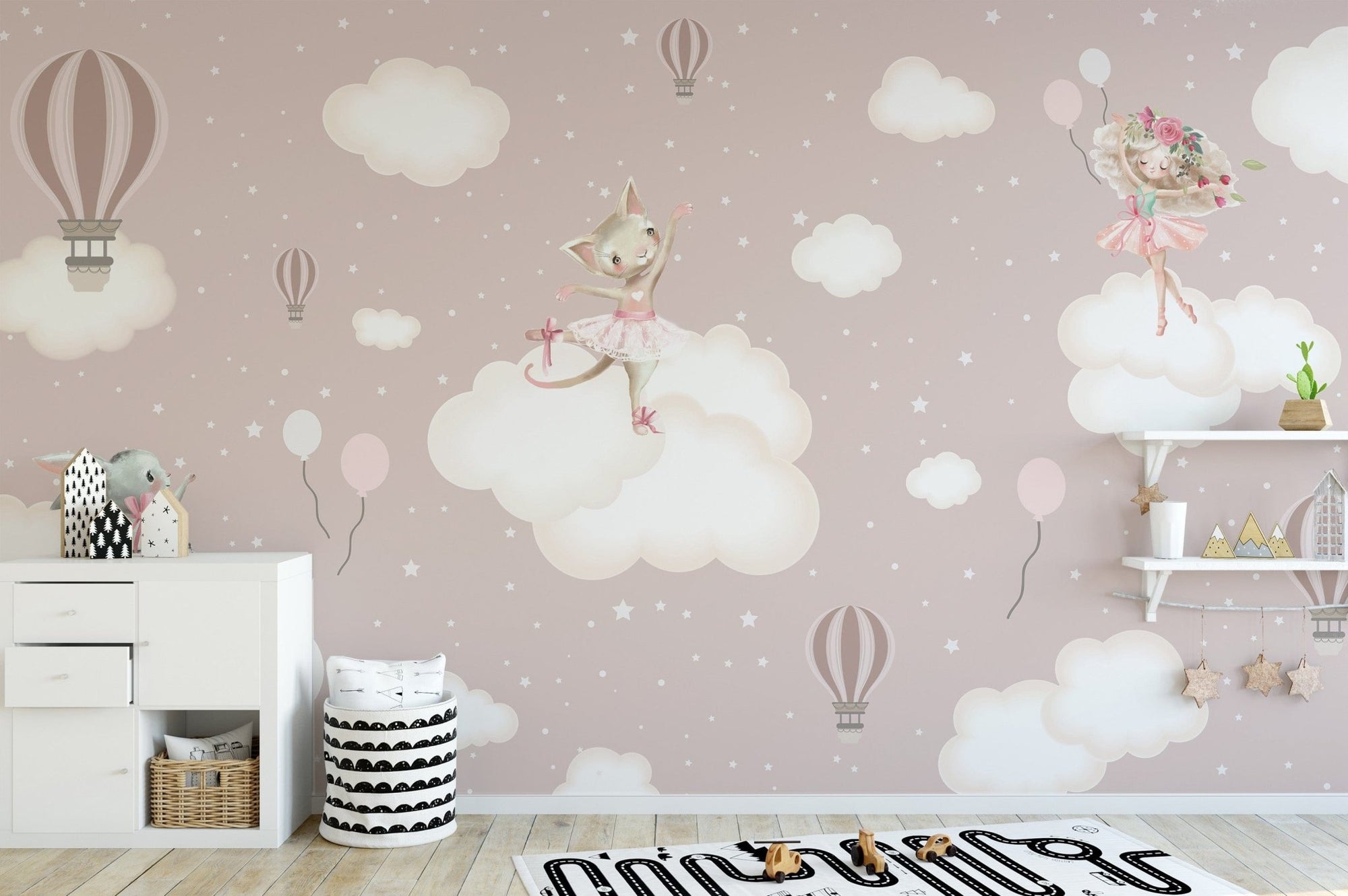 Whimsical enchanted clouds wallpaper design, B421
