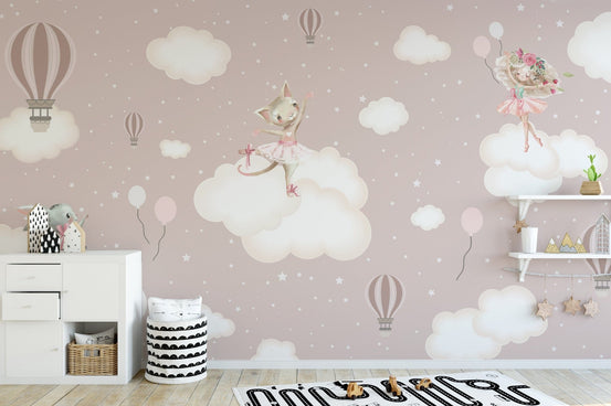 Whimsical enchanted clouds wallpaper design, B421